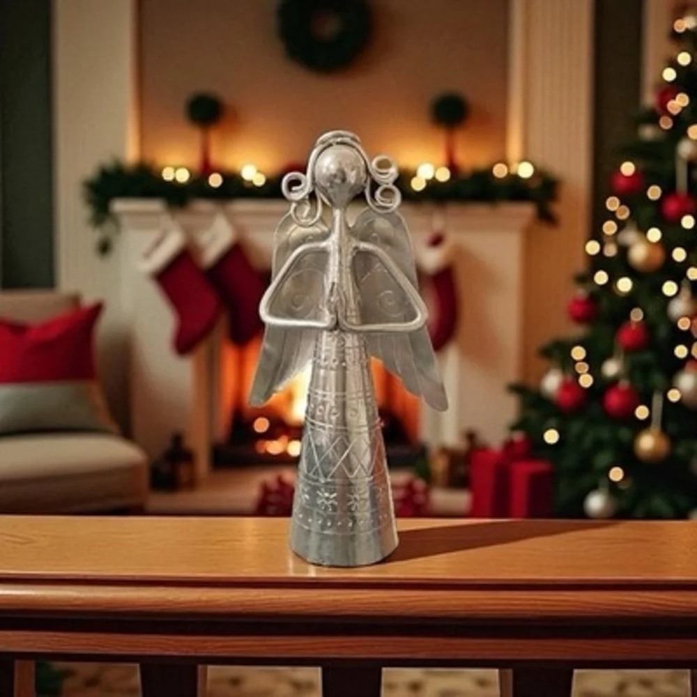 Handmade Polished Metal Angel Bell Danish Style Nativity Christmas Decor